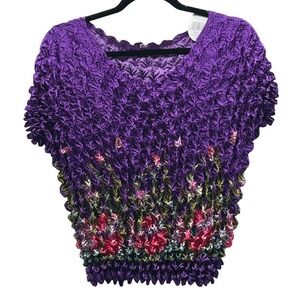 Y2k Floral Popcorn Top Purple 0 Or Small